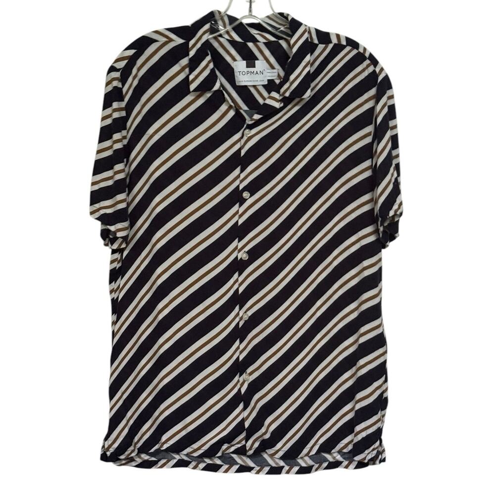 Topman Medium Mens Button Up Shirt Striped Short Sleeve Club Made in Turkey READ